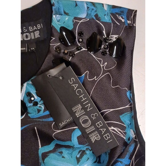 Sachin & Babi NOIR Sz 10 Sheila Floral Beaded Cocktail Dress Black Blue & Topaz - Picture 12 of 16